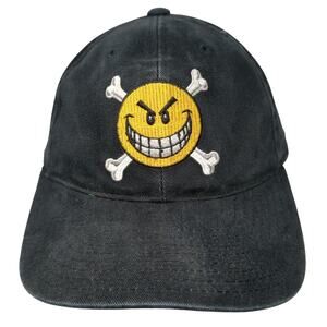 Smiley Snapback Cap Black One Size Adjustable Embroidered Vented Holes Addiction